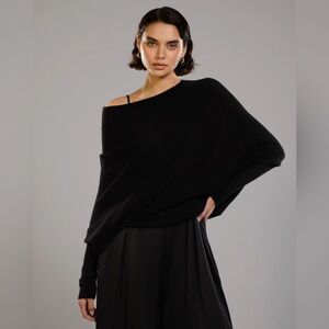 JAKI LONDON UK Black Off-Shoulder Asymmetric Draped Seamless Sweater Small